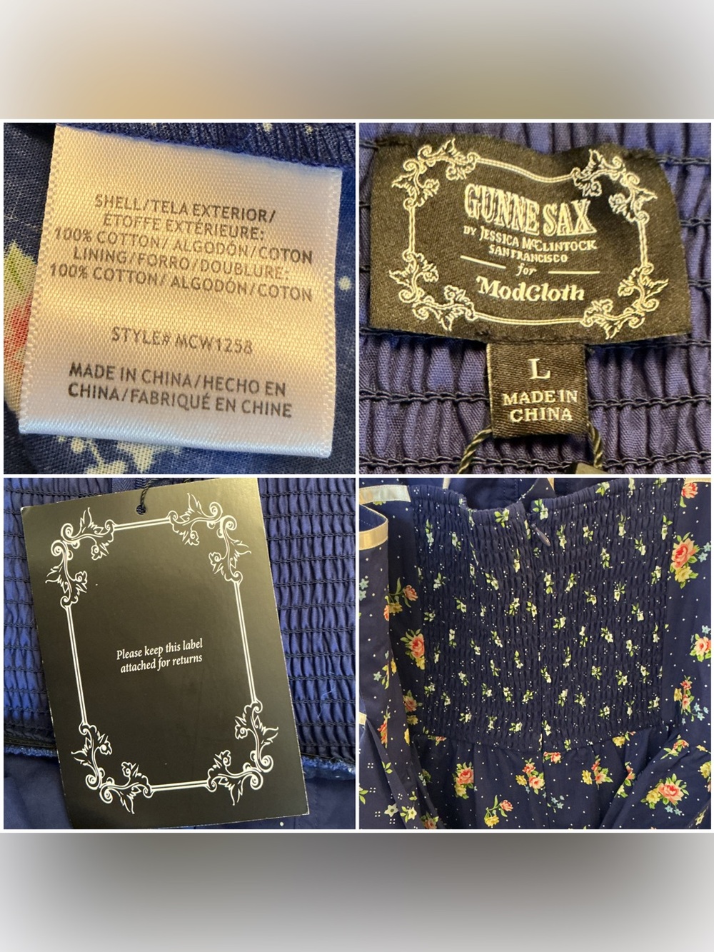 NWT Gunne Sax Navy Floral Lace-Up Peplum Midi Dress - Picture 3 of 6